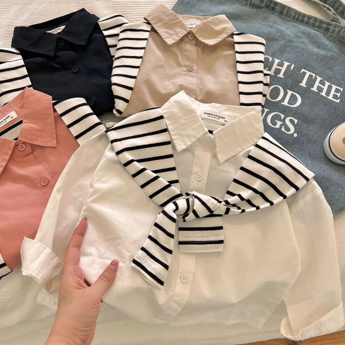 Top Trends: Children&#039;s Shirt 2023 Spring And Autumn New Fake Two Piece Solid Color Shawl Shirt For Boys And Girls Baby Polo Top Shoppable Styles