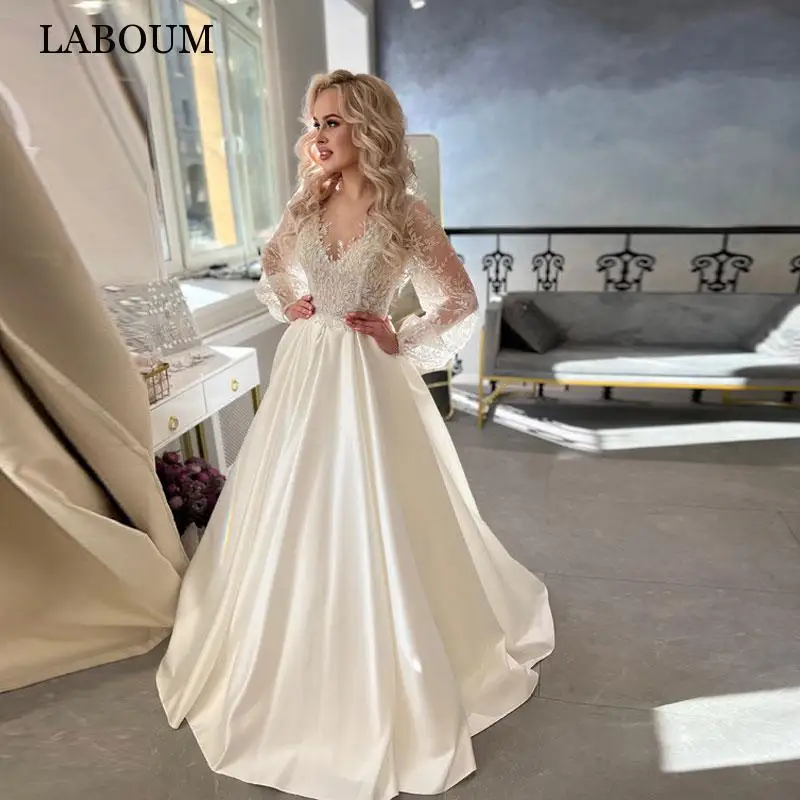 Top Trends: LaBoum Exquisite Lace Appliques Wedding Dresses For Women 2023 Modern A Line Satin Bride Gowns Vestido De Casamento Custom Made Shoppable Styles