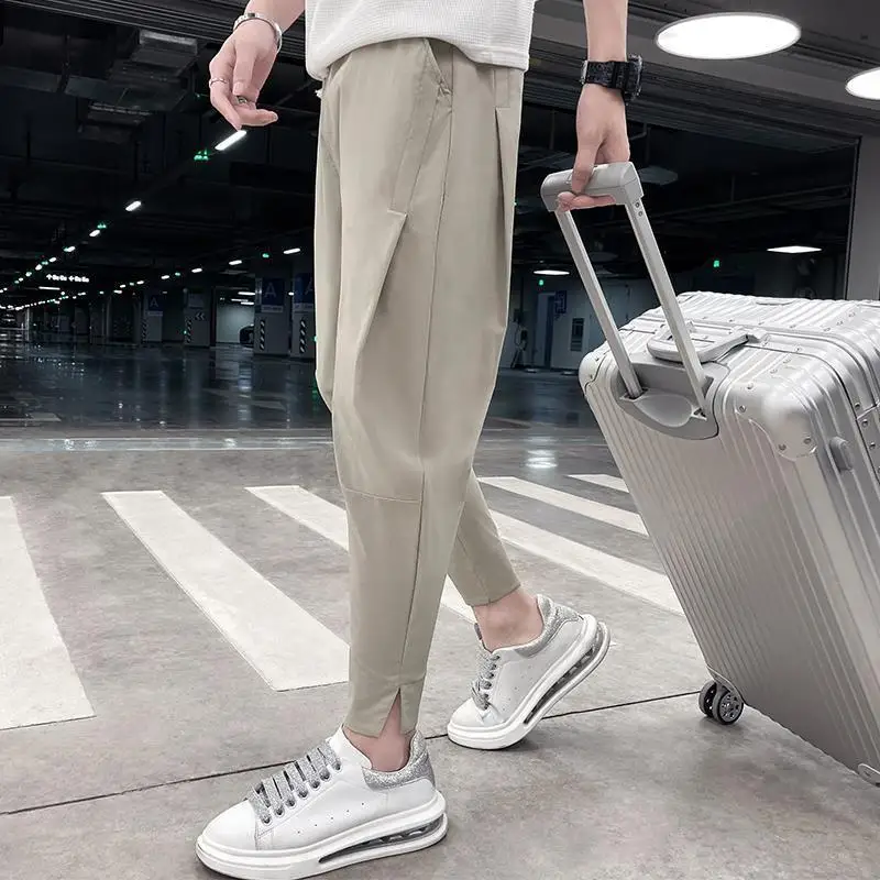 Top Trends: 2023 Summer Thin Fashion Loose Casual Trendy High Waist Lace Up Panel Pocket Design Feeling Small Men&#039;s Harlan Feet Pants Shoppable Styles