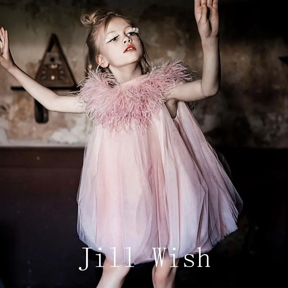 Top Trends: Jill Wish Elegant Dusty Pink Girl Dress Feathers Princess Baby Kids Wedding Birthday Party Evening Gown Holy Communion2024 J178 Shoppable Styles