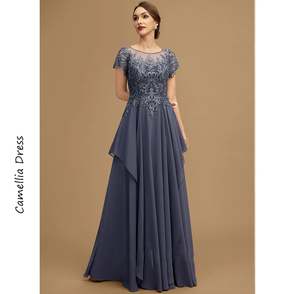 Top Trends: New A-line Evening Scoop Dress Elegant And Pretty Women's Dresses Cascading Ruffles Sequins Mother Of The Bride Dresses Vestido Shoppable Styles