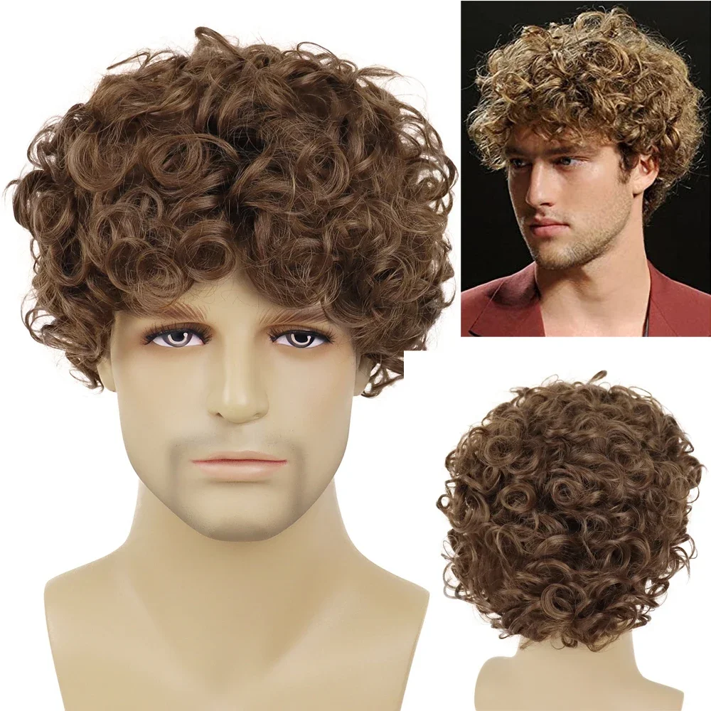 Top Trends: GNIMEGIL Men Wigs Natural Hairstyle Synthetic Fiber Short Brown Wig With Bangs Curly Wig Cosplay Carnival Halloween Costume Wig Shoppable Styles