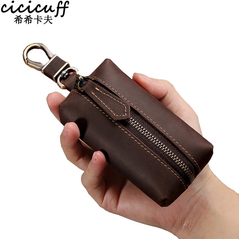 Top Trends: 100% Real Leather Key Case For Household Keys Housekeeper Organizer Retro Solid Crazy Horse Leather Key Holder Bag High Capacity Shoppable Styles