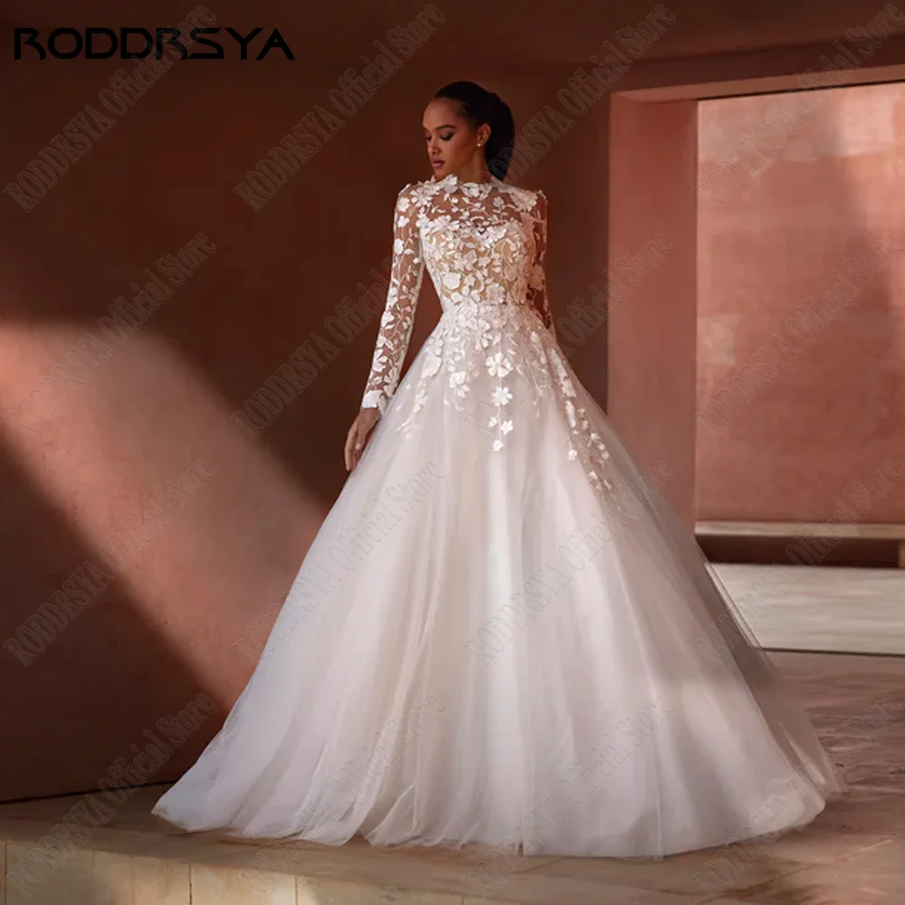 Top Trends: RODDRSYA Classic Wedding Dress For Woman Long Sleeves Backless Bride Gowns Civil A-Line Tulle Applique Vestido Noiva Boho Shoppable Styles