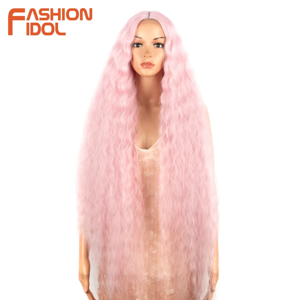 Top Trends: 42 Inches Lace Wig Hair Synthetic Wigs For Black Women Ombre Blonde Pink Water Wavy Long Curly Hair Wig Cosplay Shoppable Styles