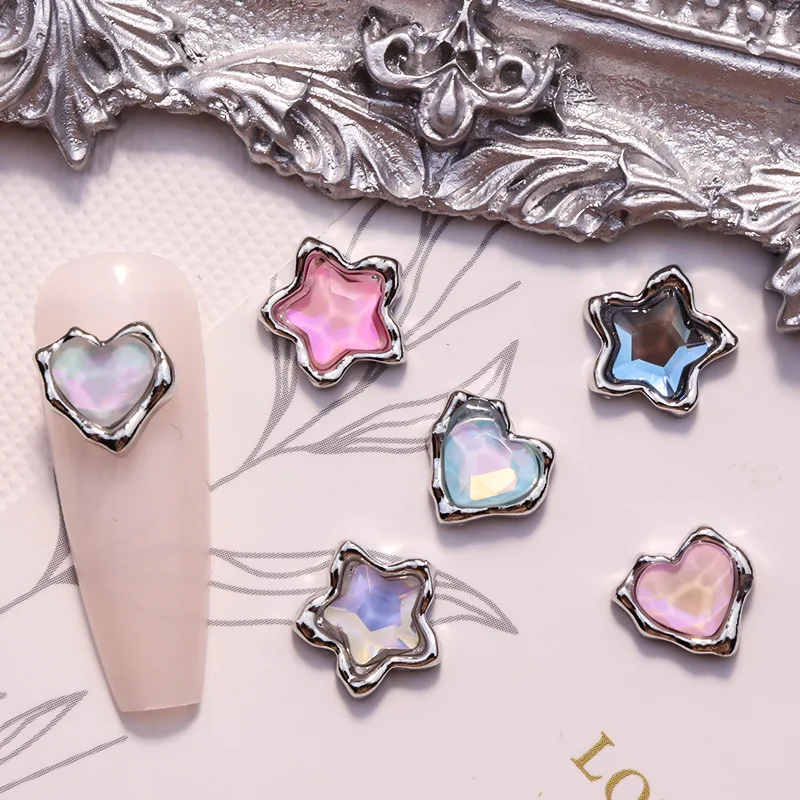 Top Trends: 10PCS Luxury Alloy Love Heart Star Nail Art Rhinestone Charms Parts Jewelry Accessories Manicure Decor Nails Decoration Supplies Shoppable Styles