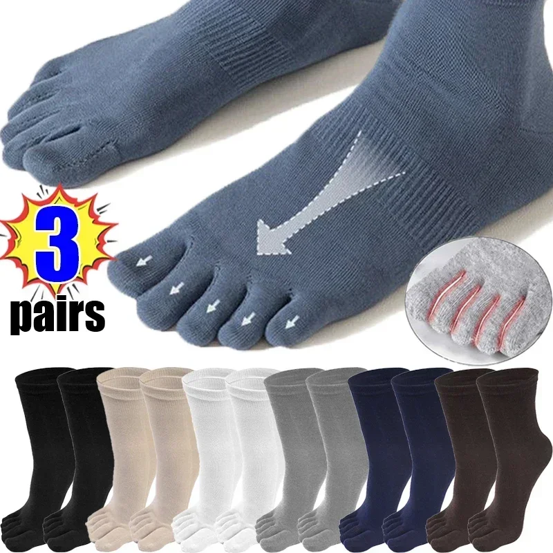 Top Trends: 3pairs Toe Long Socks Men Sports Running Solid Casual Cotton Separate Five Finger Sock Middle Tube Stocking Non-Slip Crew Sox Shoppable Styles