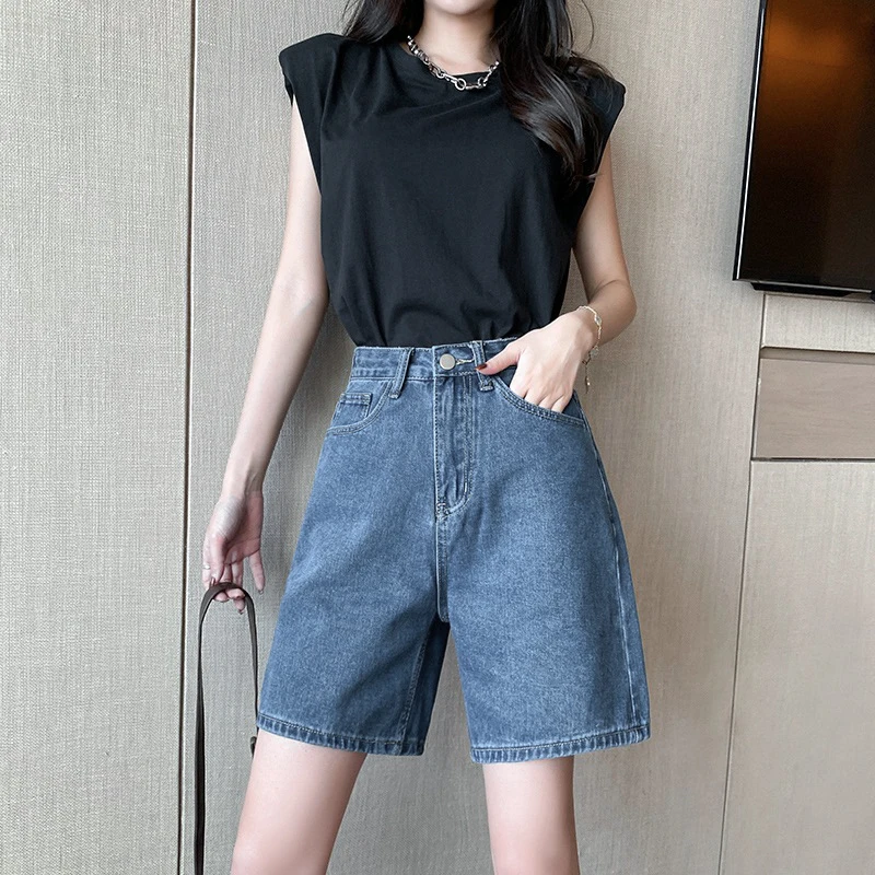 Top Trends: Blue High Waisted Y2k Fashion Jeans Shorts For Women Summer Korean Style Pants Straight Baggy Street Vintage Denim Fifth Shorts Shoppable Styles