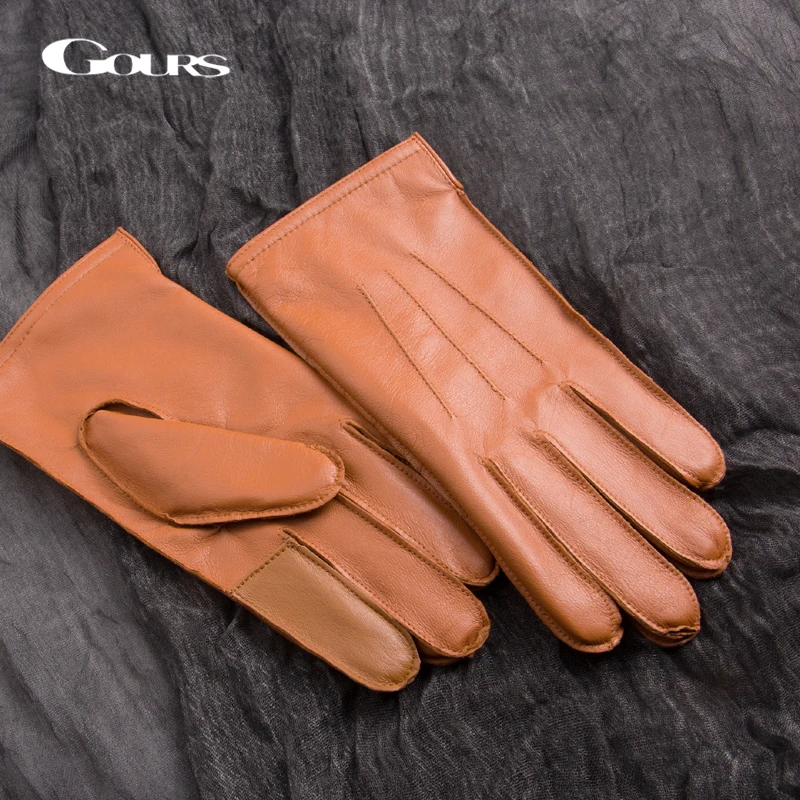 Top Trends: GOURS Genuine Leather Gloves For Men Real Goatskin Touch Screen Gloves Winter Warm Brown Driving Fashion Mittens New GSM026 Shoppable Styles