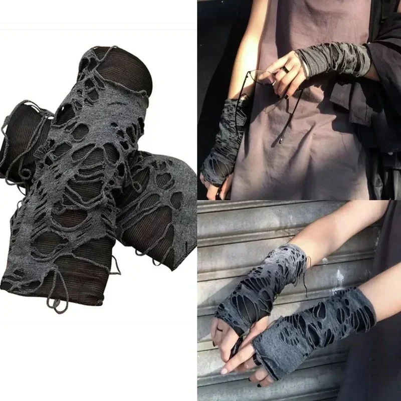 Top Trends: Gothic Black Fingerless Long Gloves Punk Hole Half-finger Glove Arm Warmer Beggar Cosplay Halloween Costume Accessories HOT Shoppable Styles