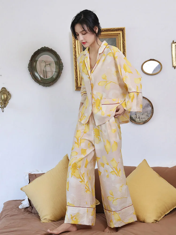 Top Trends: 2023 Spring New Floral Printed Pajamas Set Loungewear Sleepwear Pijamas Women Long Sleeve Wide Leg Pyjama Set Woman 2 Pieces Shoppable Styles - Image 3