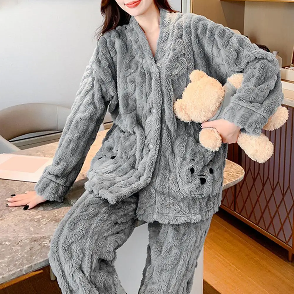 Top Trends: Women Sleepwear Set Twist Pattern Lovely Loose Single Breasted Sleepwear Set Autumn Winter Ladies Pajama Women Clothing Shoppable Styles