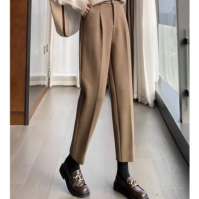 Top Trends: Autumn Winter Commute Solid High Waist Straight Women's Pants Korean Fashion Ankle Trousers Loose Vintage Button Suit Pants Shoppable Styles