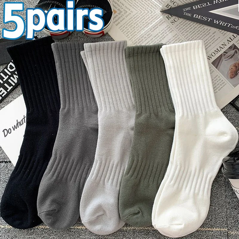 Top Trends: 1 / 5pairs Autumn And Winter Socks Cotton Classic Black White Gray Stripe Men Women Wersatile Mid Tube Socks Casual Sports Socks Shoppable Styles