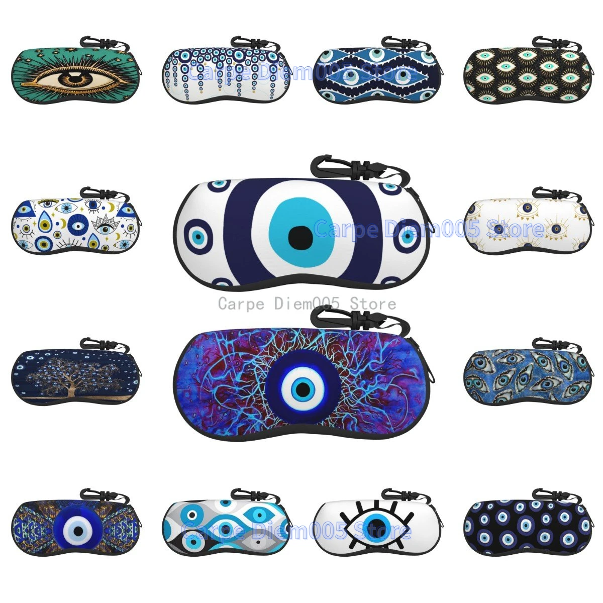 Top Trends: Navy Blue And Aqua Nazar Evil Eye Lucky Charm Sunglasses Soft Zip Case Eyeglass Cases With Belt Clip Shoppable Styles