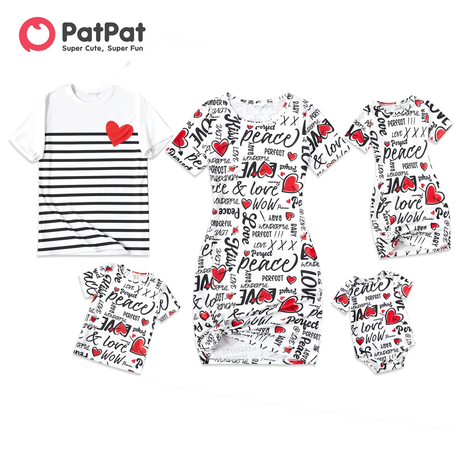 Top Trends: PatPat Family Matching Outfits Allover Heart & Letter Print Twist Knot Bodycon Dresses And Short-sleeve Striped T-shirts Sets Shoppable Styles