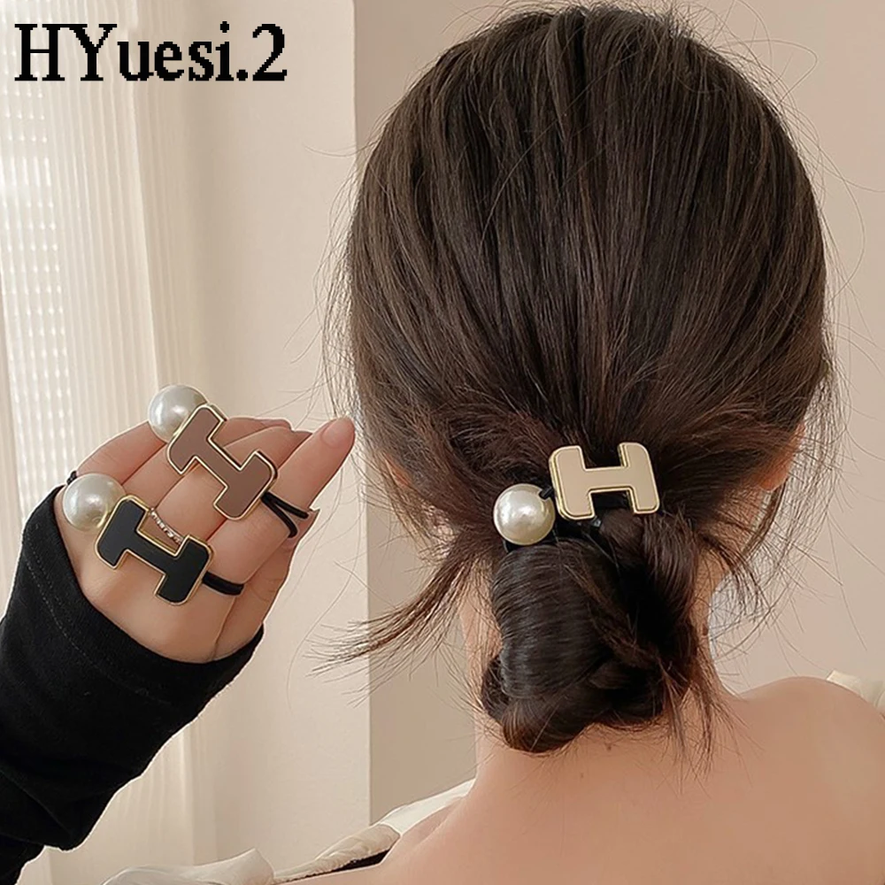 Top Trends: Elegant Metal Letter Hair Ties With Pearl High Elastic Durable Ponytail Holder Hair Bands Women Girls Daily Hair Loop Shoppable Styles