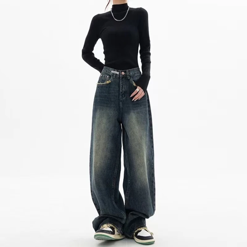 Top Trends: Harajuku Retro Washed Vintage Streeetwear Y2K Baggy Pants Fashion Women High Waist Jeans Wide Leg Straight Loose Denim Trousers Shoppable Styles