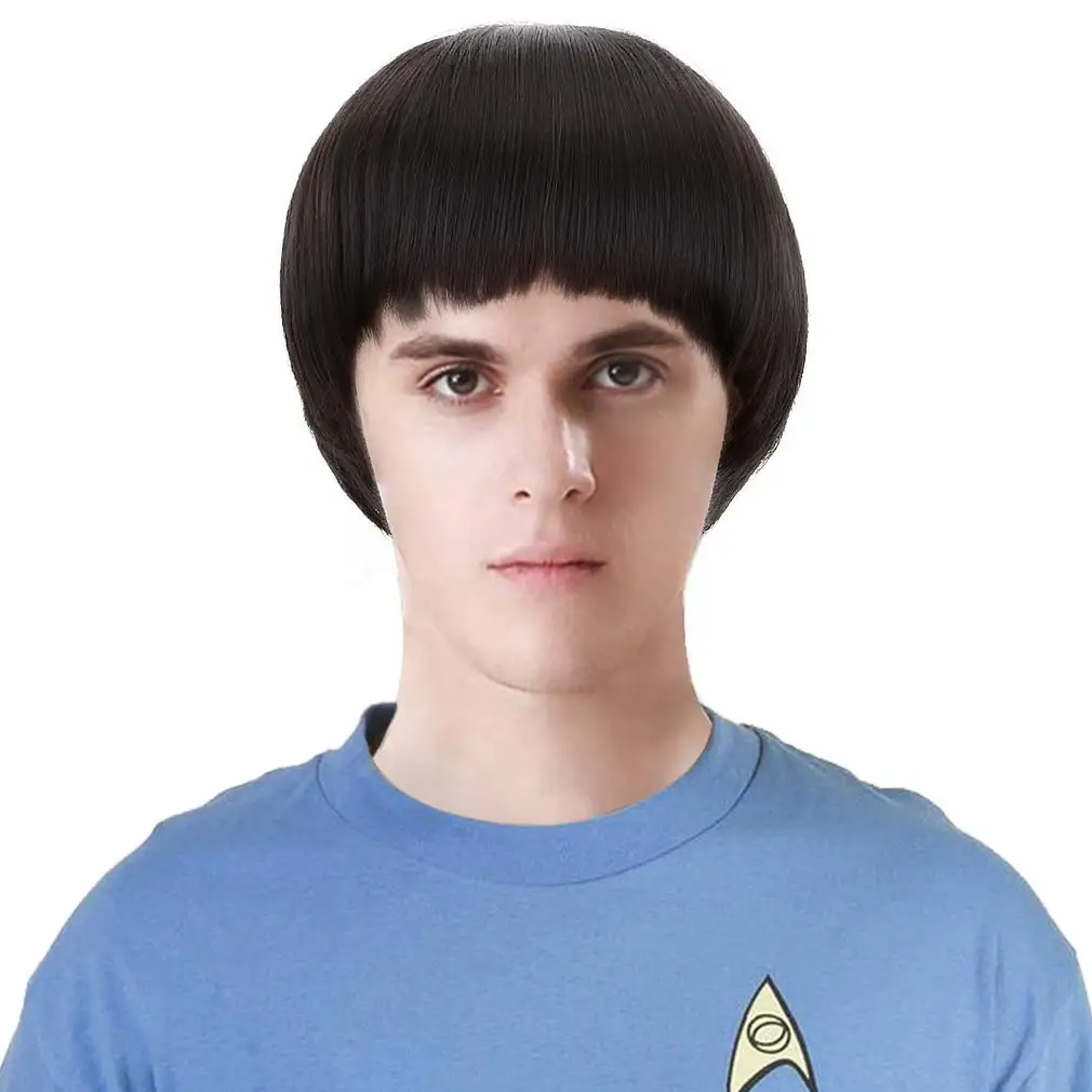 Top Trends: Free Beauty Black Short Spock Cosplay Wig 1960s Men Synthetic Bowl Cut Mushroom Hair Wigs For Anime Costume Halloween Party Shoppable Styles