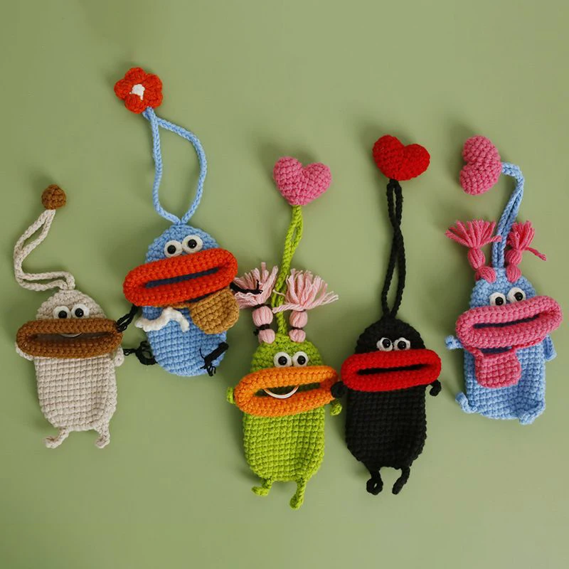 Top Trends: Funny Crochet Keychains Knitting Cute Sausage Mouth Doll Key Holder Useful Knitted Storage Bag Keyrings For Car Keys Wholesale Shoppable Styles