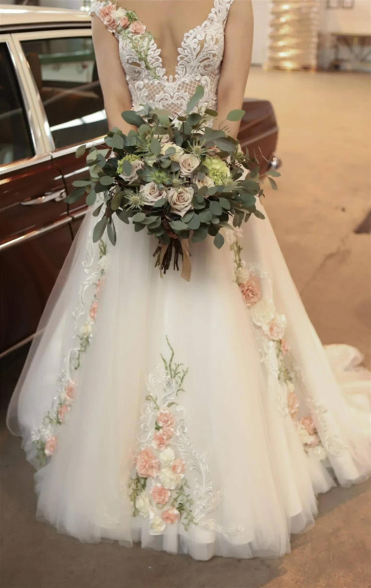 Top Trends: 2024 Casual Dresses Garden 3D Flower Leaf Lace Wedding Dresses Gowns Modest Backless A-line Long Tulle Bridal Floral Party Shoppable Styles