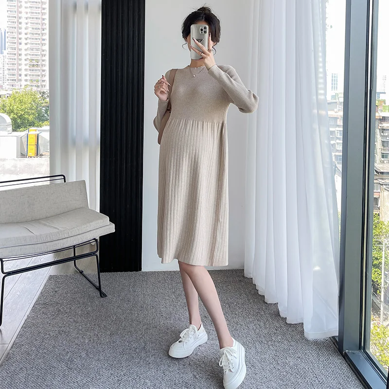 Top Trends: 5086 # Autumn Winter Fashion Knitted Maternity Sweaters Dress Elegant A Line Loose Clothes For Pregnant Women Pregnancy Shoppable Styles