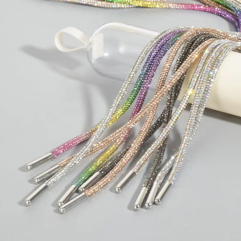 Top Trends: 1Pcs Luxury Rhinestone Shoelaces Rainbow Diamond Shoe Lace Sneakers Laces Shoes Round Shoelace AF1 100 / 120 / 140 / 160CM DIY Strings Shoppable Styles