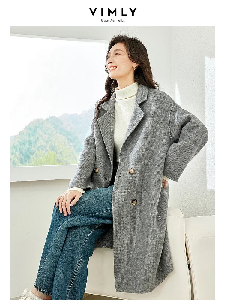 Top Trends: Vimly Double Faced Wool Blend Long Coat Women 2023 Winter Elegant Office Lady Straight Warm Woolen Jacket Female Overcoat 50690 Shoppable Styles