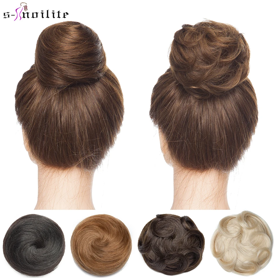 Top Trends: S-noilite 30g Hair Bun Curly Or Straight Chignon 100% Human Hair Donut Hairpiece Brown Blonde Headwear Wrap On Elastic Scrunchie Shoppable Styles