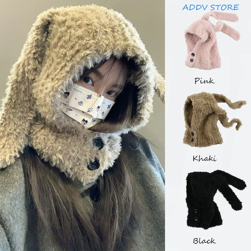 Top Trends: Y2K Style Cute Plush Long Ear Rabbit Hat For Women, Warm And Ear-Protecting Balaclava Hat, Autumn Winter Beanie Cap Shoppable Styles