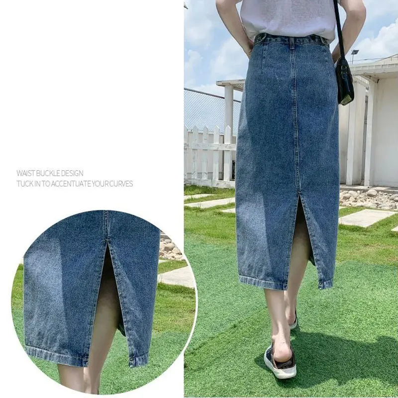 Top Trends: Summer Long Denim Skirt Women Oversize 5XL Korean Fashion Split Faldas Jean Mid-Length High Waist Skirts Blue Loose Cowboy Jupe Shoppable Styles - Image 4