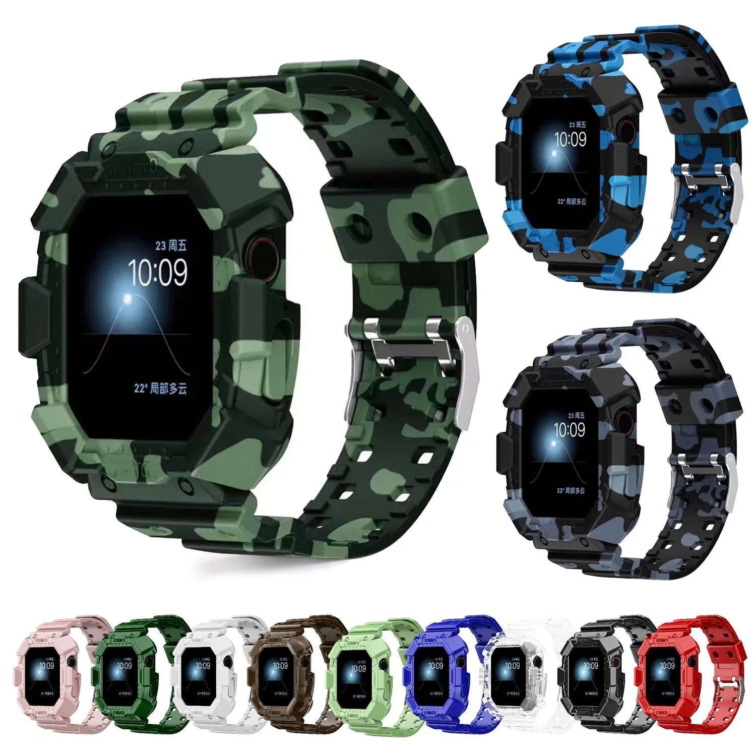 Top Trends: Camouflage Watch Band Case For Apple Watch 44mm 42mm 45mm 38 / 40 Strap For Apple Watch Series 6 5 SE 4 Silicone Bracelet Iwatch 7 Shoppable Styles