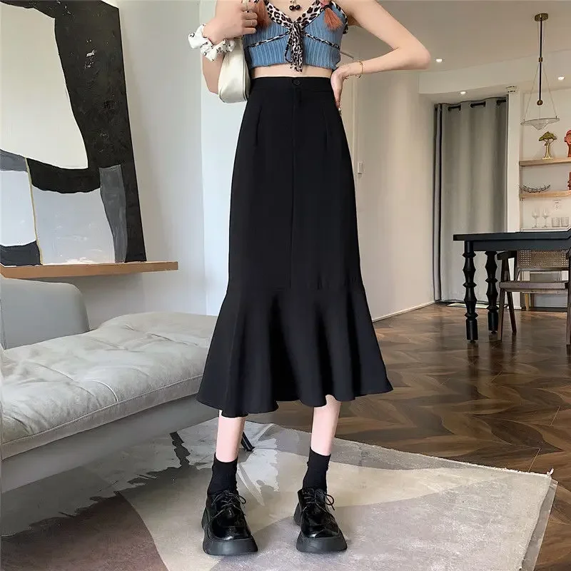 Top Trends: 2022 New Summer Ruffled Formal Skirts Women Fashion Elegant High Waist Black White Long Mermaid Skirt Female Shoppable Styles - Image 3