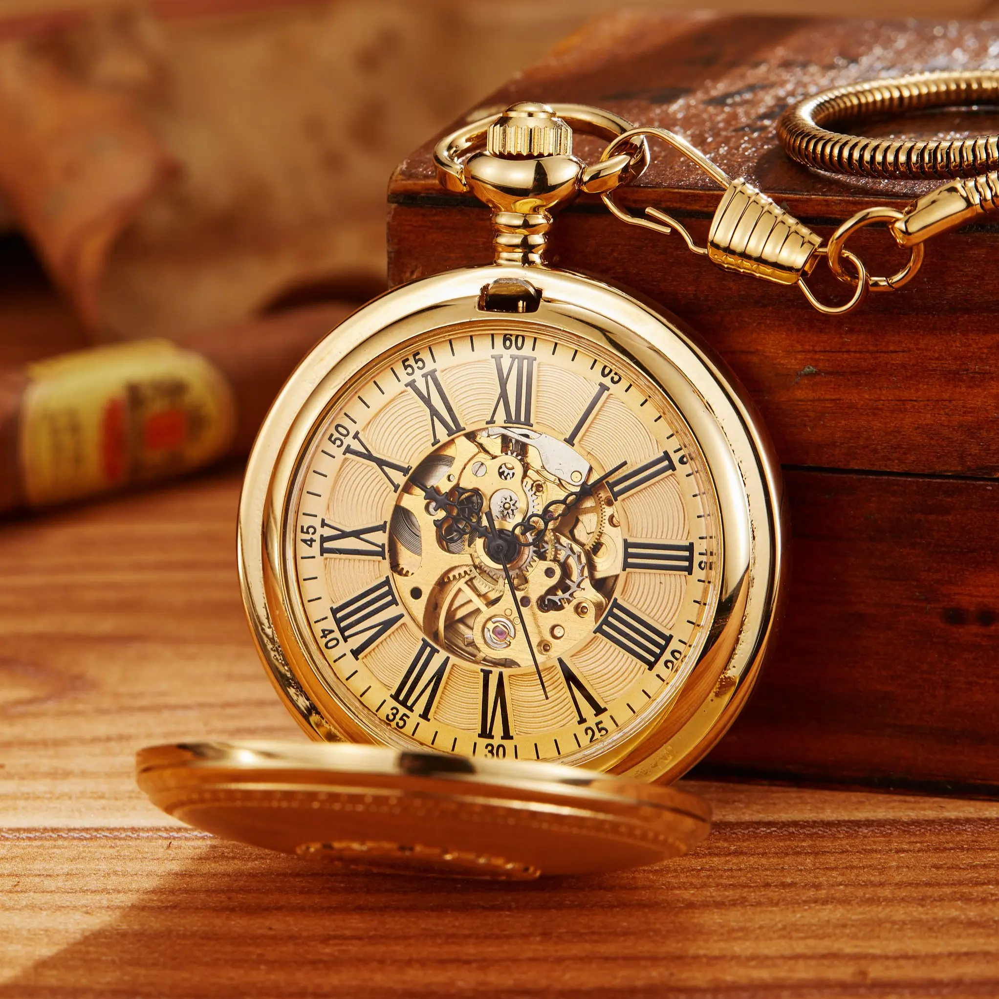 Top Trends: Vintage Luxury Gold Carving Automatic Mechanical Pocket Watch For Men Engraved Golden Case Fob Chain Clock For Collection Shoppable Styles