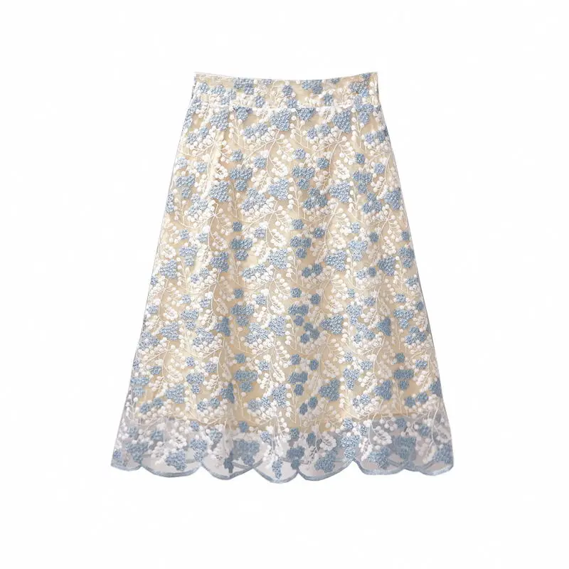 Top Trends: Fashion Floral Heavy Industry Embroidery Lace Skirt Women High Quality Slim Office Lady Classic A-word Large Swing Skirt Shoppable Styles - Image 6