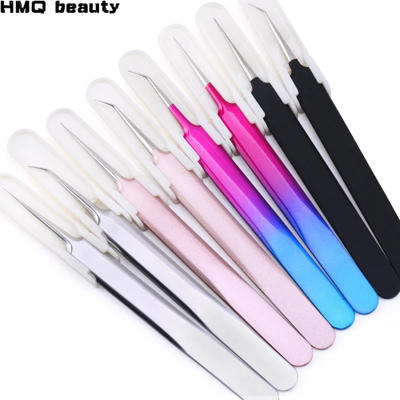 Top Trends: 1PC Tweezers Stainless Steel Gold Blue For Eyelash Extension High-precision Eyelash Extension Tweezers Thin Tip Shoppable Styles