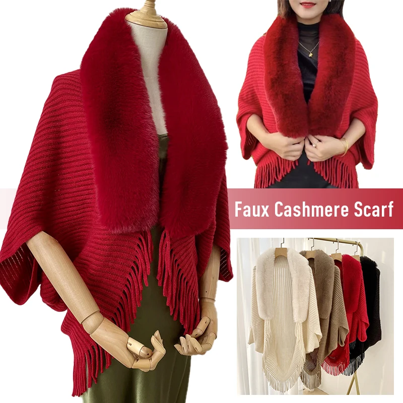 Top Trends: Women Winter Imitation Cashmere Shawl Scarf Lady Elegant Faux Fur Collar Capes Tassel Wraps Warm Wraps Cloak Poncho Short Tops Shoppable Styles