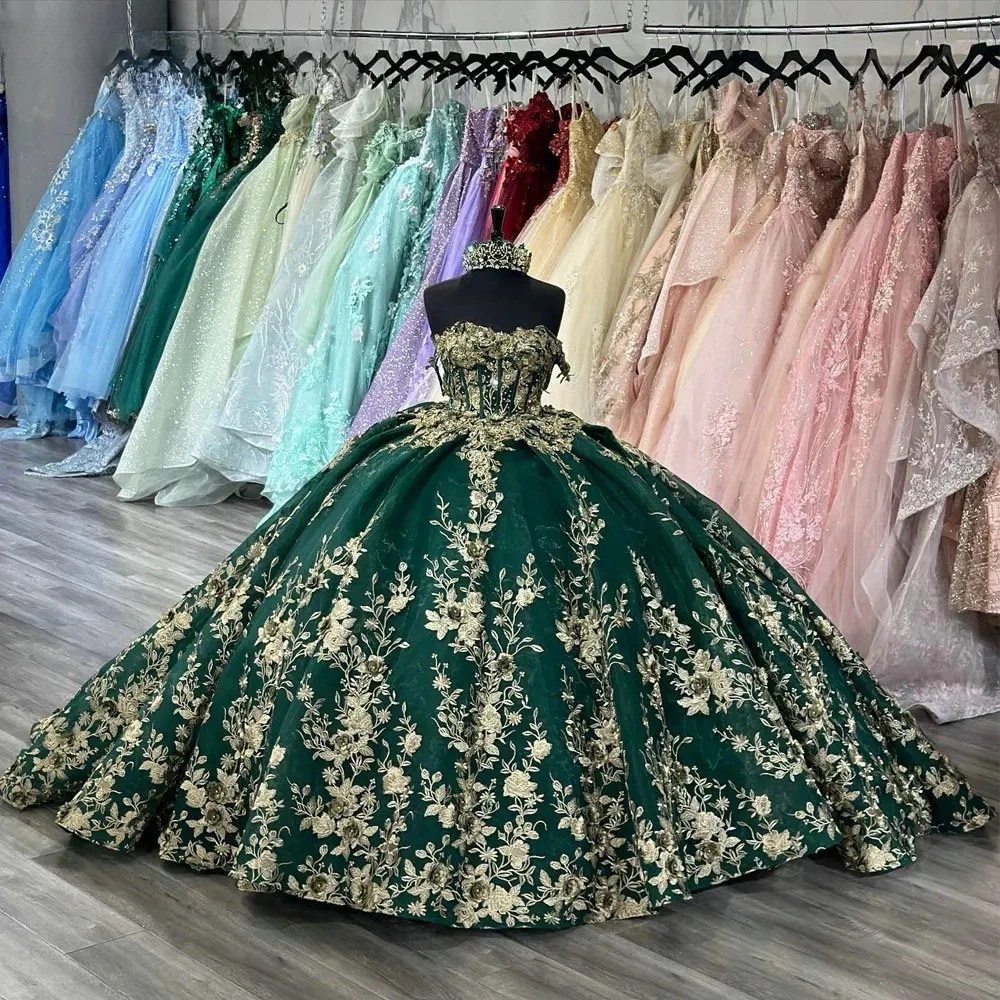 Top Trends: Green Princess Quinceanera Dresses Ball Gown Off The Shoulder Appliques Lace Sweet 16 Dresses 15 Años Mexican Shoppable Styles