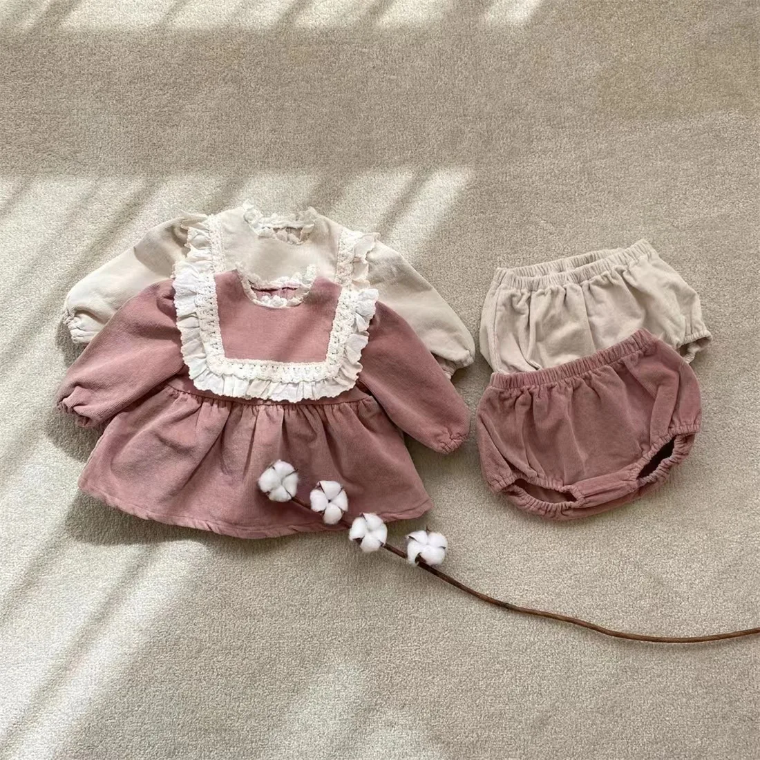 Top Trends: New Spring And Autumn Baby Girls Corduroy Lace Doll Shirt + Shorts 2 Pieces Set Children Cute Outfit Clothing Kids Clothes Shoppable Styles