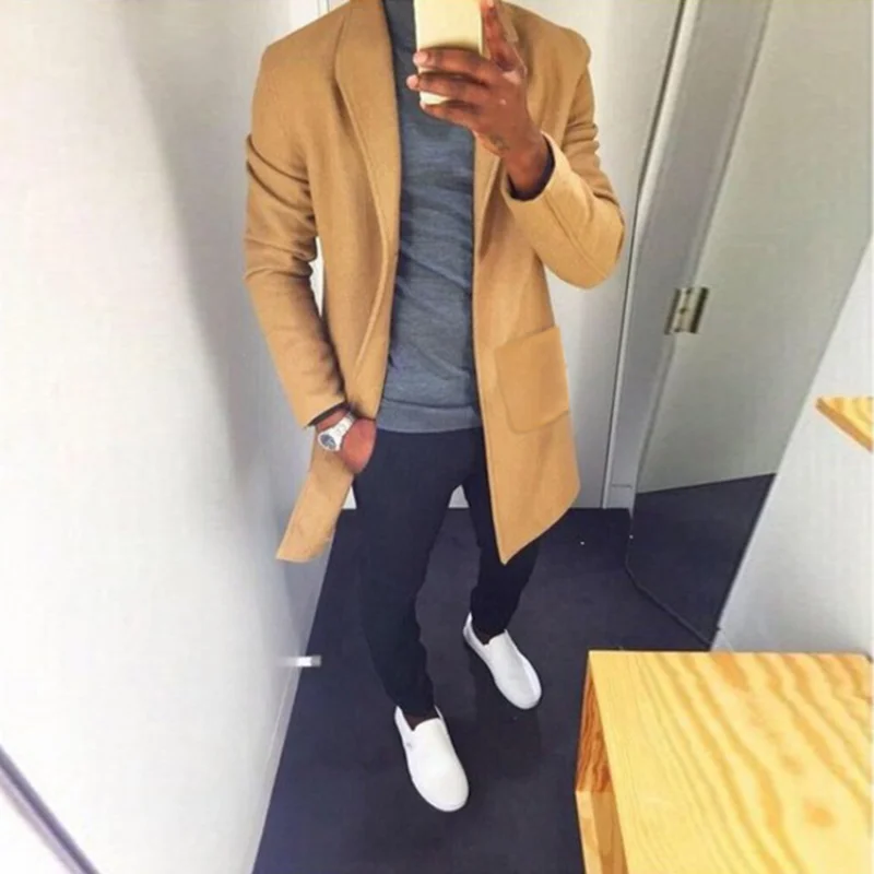 Top Trends: Personalized Fashion Long Men's Windbreaker Reversible Coat Slim Fitting Woolen Coat Solid Color Windbreaker 2022 Dress Jacket Shoppable Styles