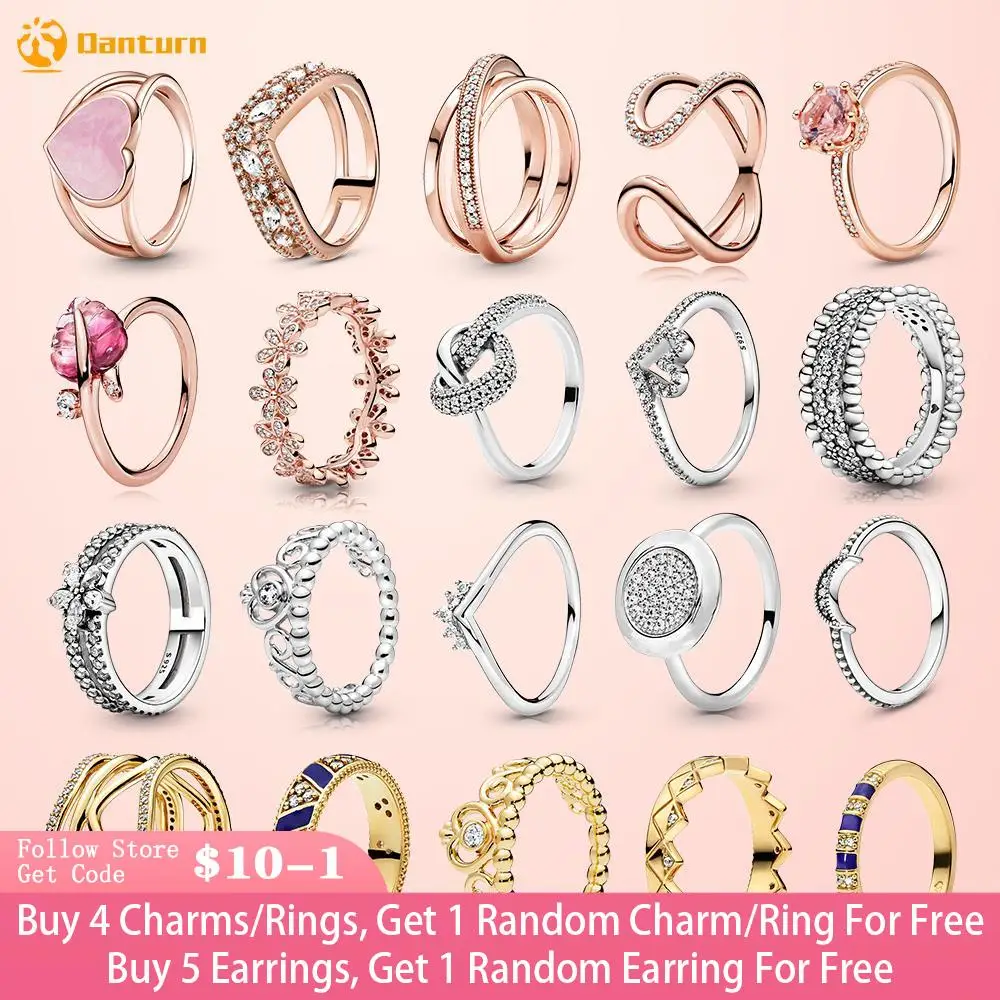 Top Trends: Danturn New 925 Sterling Silver Daisy Flower Crown Pink Wrapped Open Rings Original 925 Silver Women Rings For Jewelry Making Shoppable Styles