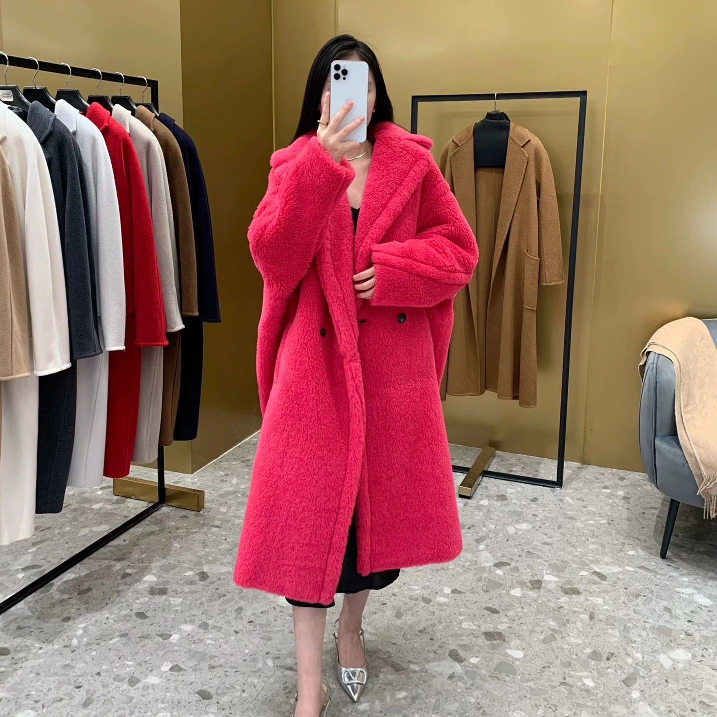 Top Trends: Top Quality Max Teddy Coat For Women, 62%Alpaca 26%Wool 12%Silk, 2024 New Winter Teddy Coat Long Fur Coat, Genuine Fur Coat Women Shoppable Styles - Image 5