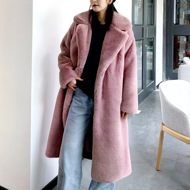 Top Trends: 2023 Winter Women High Quality Mink Fur Coat Long Lapel Faux Fur Jacket Fluffy Luxury Artificial Fur Jacket Female Overcoat Shoppable Styles