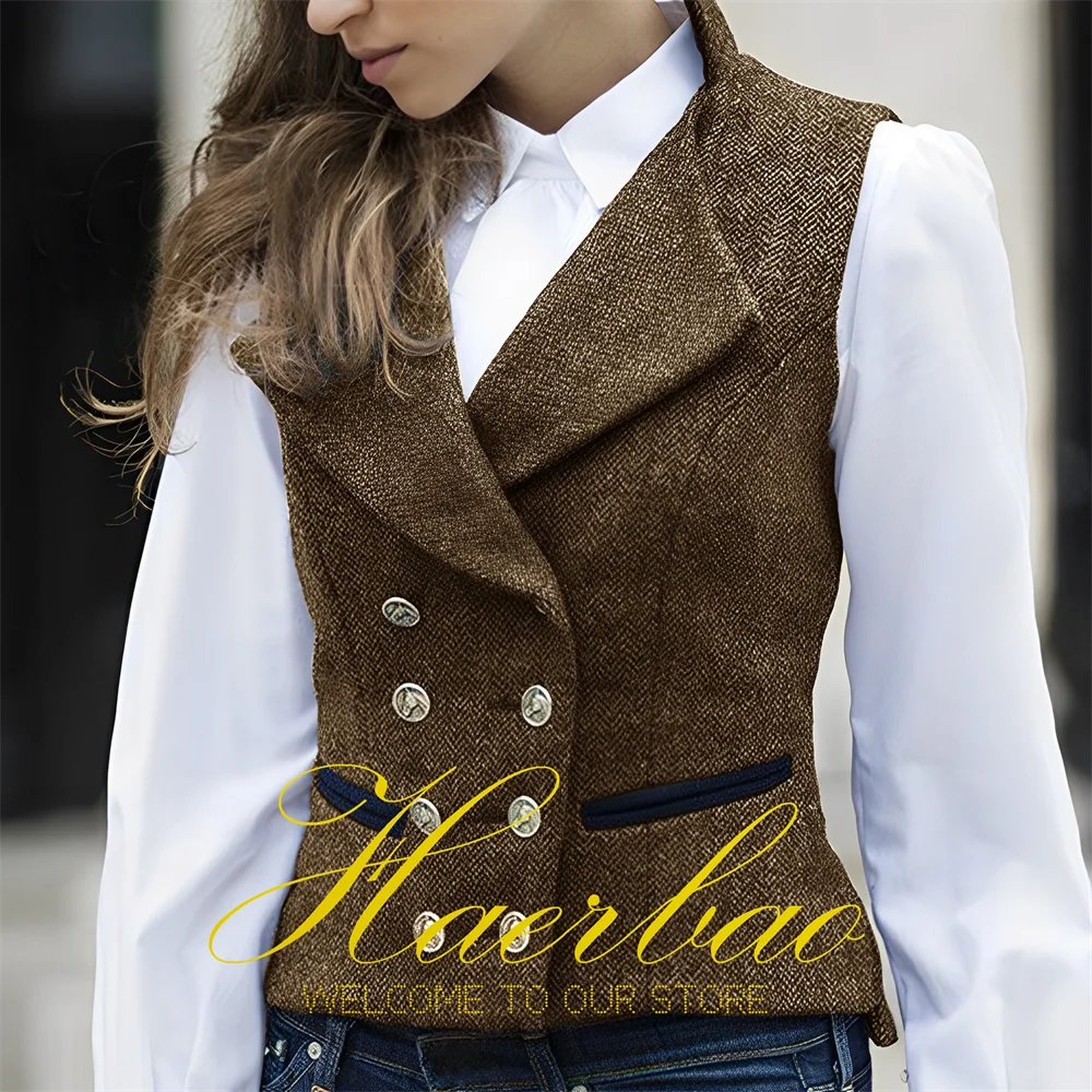 Top Trends: Casual Women&#039;s Vest Herringbone Double Breasted Vintage Sleeveless Jacket Fashion Lady Waistcoat Shoppable Styles