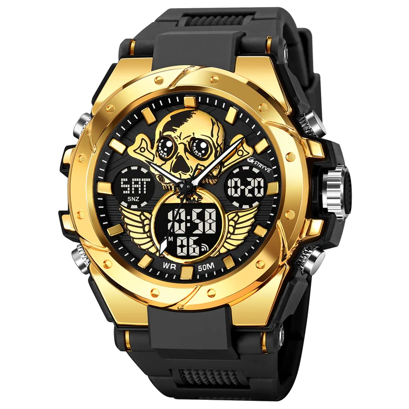 Top Trends: New STRYVE Men&#039;s Watch Creative Skull Design Digital-Analog Dual Display Watch Calendar Week Stopwatch Multifunction Watch S8008 Shoppable Styles