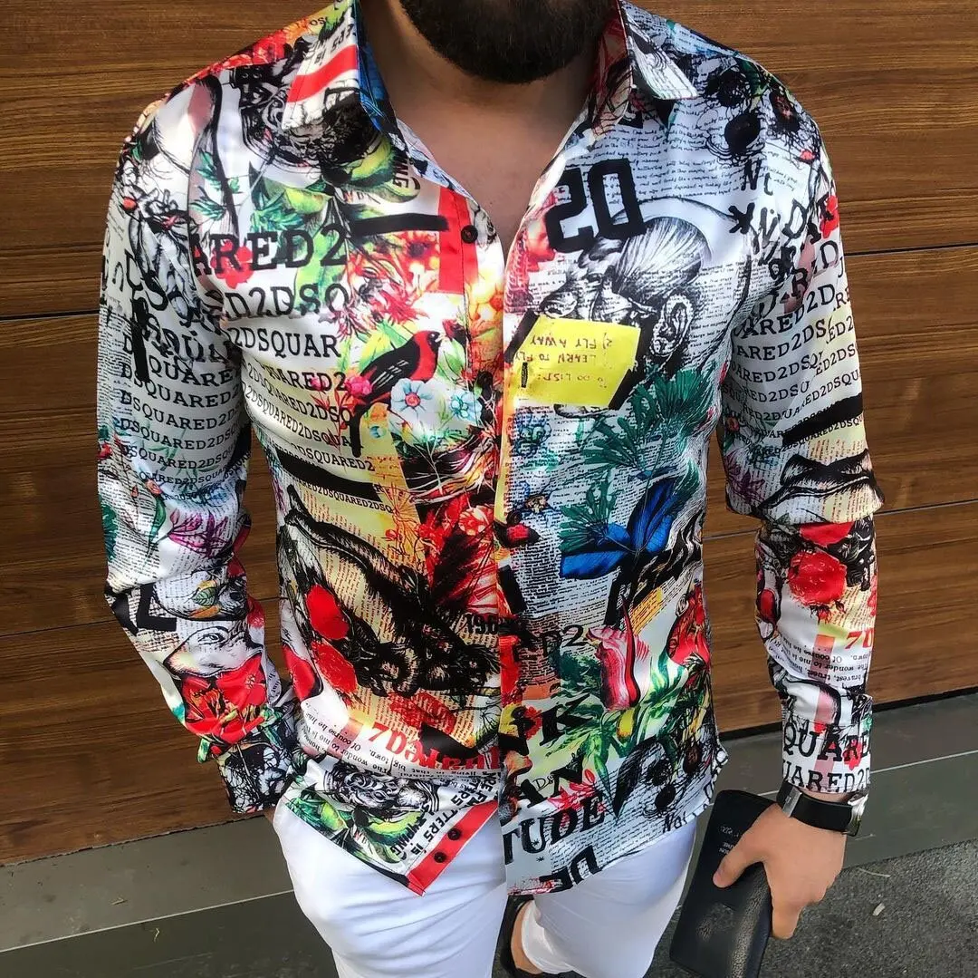 Top Trends: 2023 Luxury Royal Family Brand Spring And Autumn Men Casual Fashion Print Long Sleeve Turn-down Collar Silky Shirt S-3XL Shoppable Styles