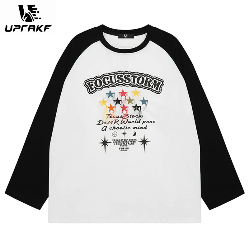 Top Trends: UPRAKF T Shirt Graphic Printing Fashion Streetwear Long Sleeve Y2K Raglan Sleeve Loose Color Contrast Korean Style O-neck Autumn Shoppable Styles