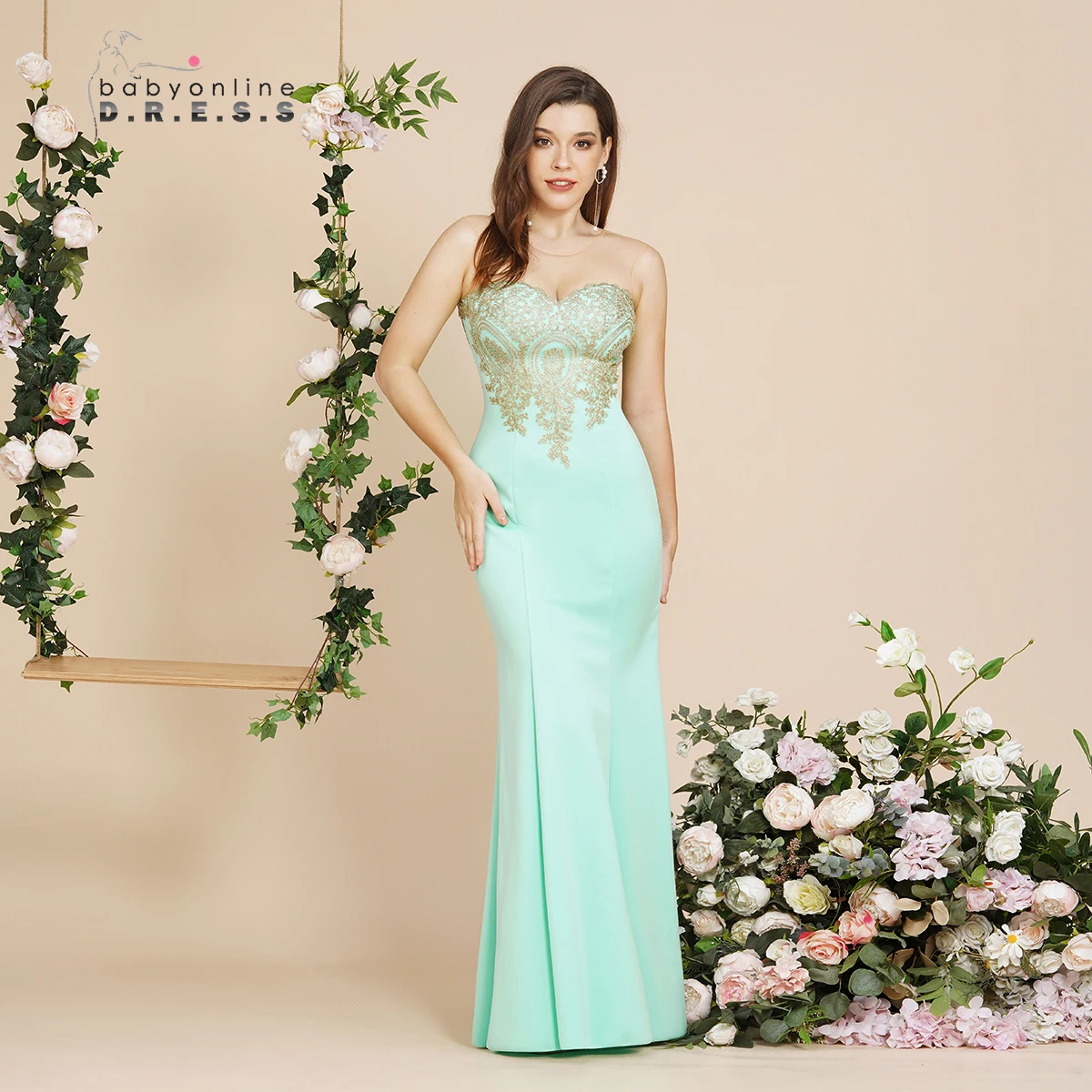 Top Trends: BABYONLINE Mint Green Bridesmaid Dresses Maxi Floor Length Mermaid Gowns Elegant Golden Appqulies Sweetheart Illusion Summer Shoppable Styles