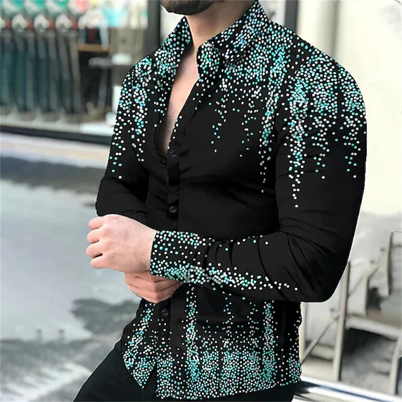 Top Trends: 2023 New Mens Shirts Single-breasted Shirts Casual Party Ball Shirts Gold Dots 3D Printed Long-sleeved Tops Men Fashion Shoppable Styles - Image 3