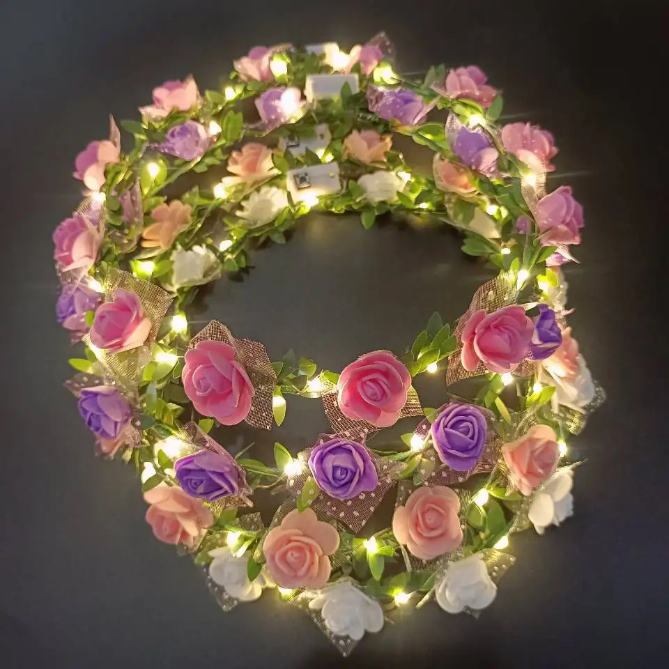 Top Trends: Wedding Party Crown Flower Headband LED Light Wreath Garland Decoration Women Girl Birthday Favor Luminous Hair Garland Hairband Shoppable Styles